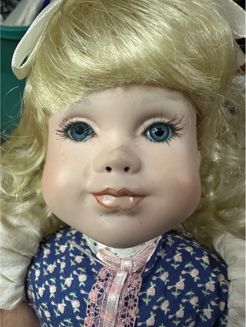 1992 Paradise Galleries Porcelain Doll with Blonde Hair and Blue Dress